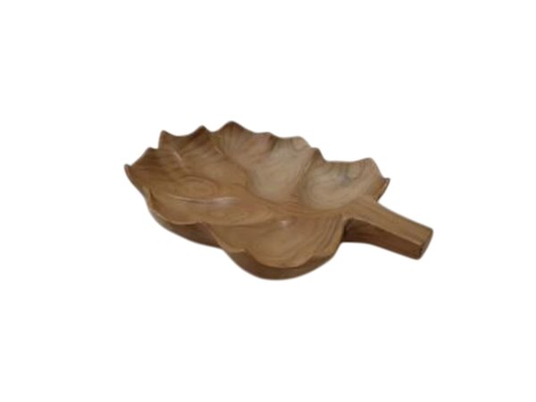 Coupe décorative en bois de teck 32 cm de long Feuille Design Unique Travail manuel