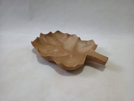 Coupe décorative en bois de teck 32 cm de long Feuille Design Unique Travail manuel
