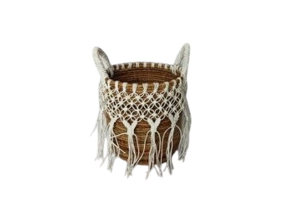 Corbeille tressée Ø 30 cm H : 33 cm petite fibre naturelle travail manuel