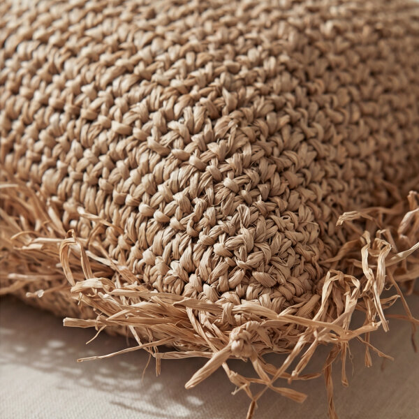 Coussin décoratif avec franges dalgues marines L : 40 cm pièce unique travail manuel