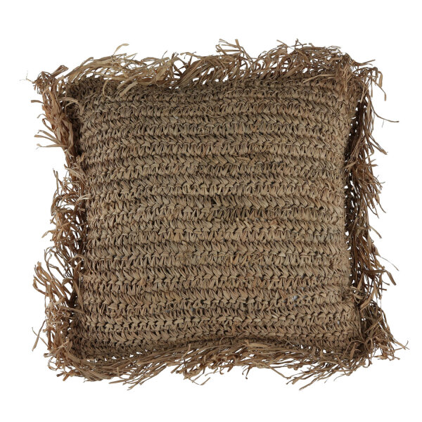 Coussin décoratif avec franges dalgues marines L : 40 cm pièce unique travail manuel