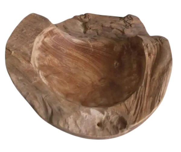Coupelle décorative en bois teck, set de 3 L : 27 cm, pièce unique, travail manuel