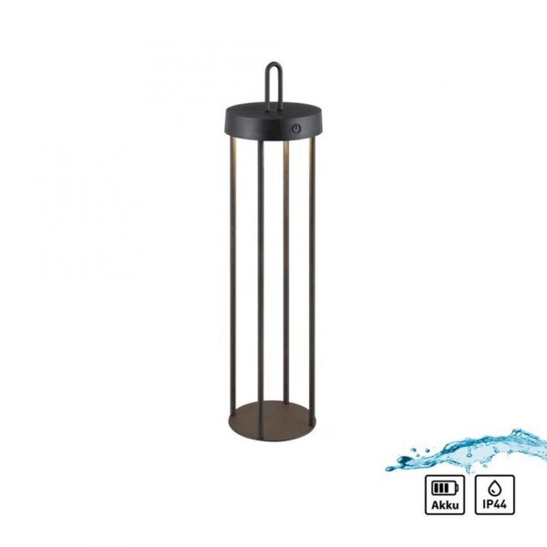 Lampe de table LED rechargeable métal dimmable IP44 2 W noir