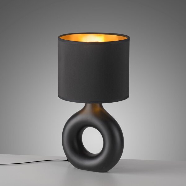 Lampe de table céramique tissu 30 cm E27 noir or Moderne