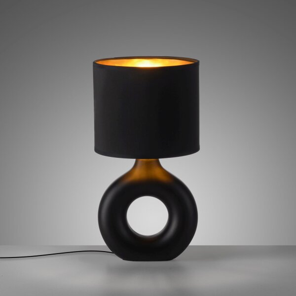 Lampe de table céramique tissu 30 cm E27 noir or Moderne