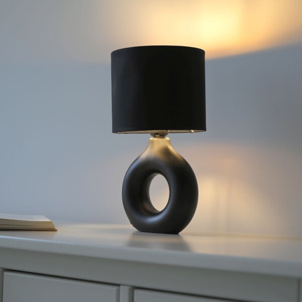 Lampe de table céramique tissu 30 cm E27 noir or Moderne