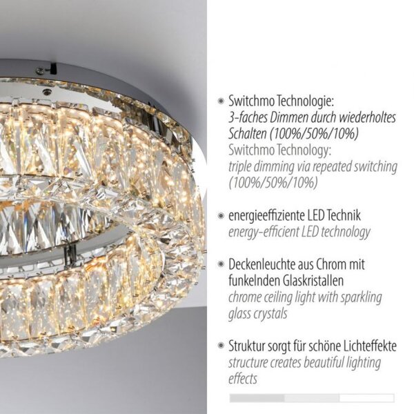 Lampe de plafonnier LED à intensité variable en verre acrylique chromé Ø40 cm 22 W