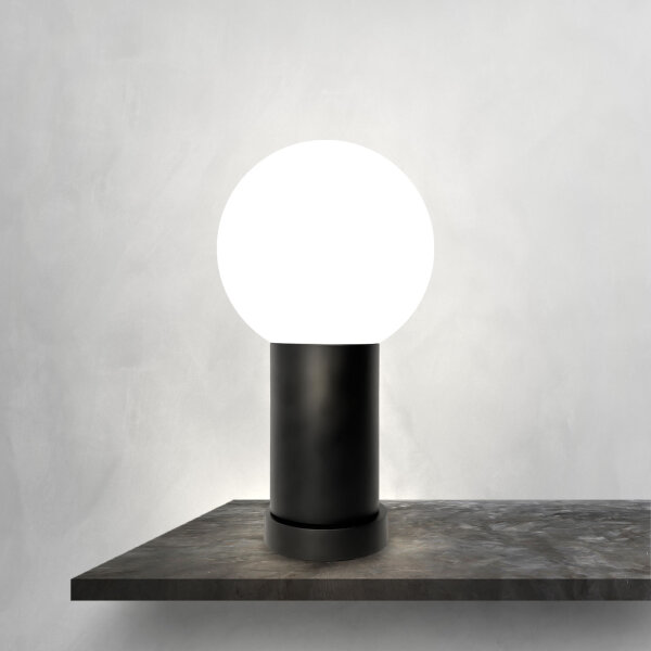 Tischlampe Schwarz Weiß H: 29 cm Messing Alu Glas E14