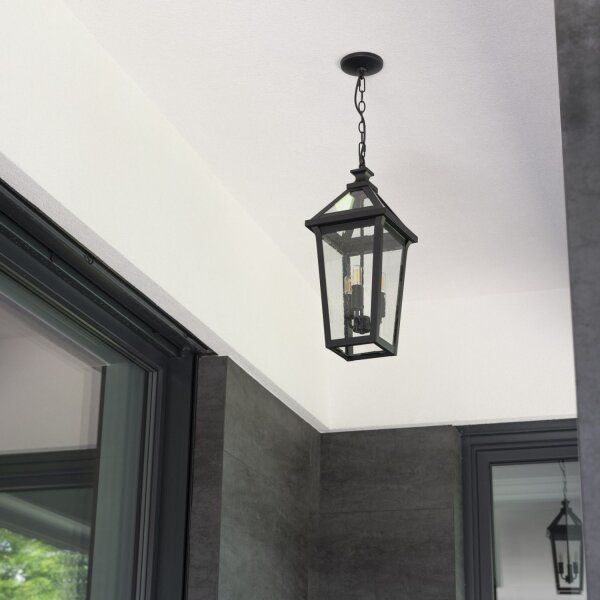 Pendelleuchte außen Rustikal 24 cm breit IP23 Schwarz 3x E14