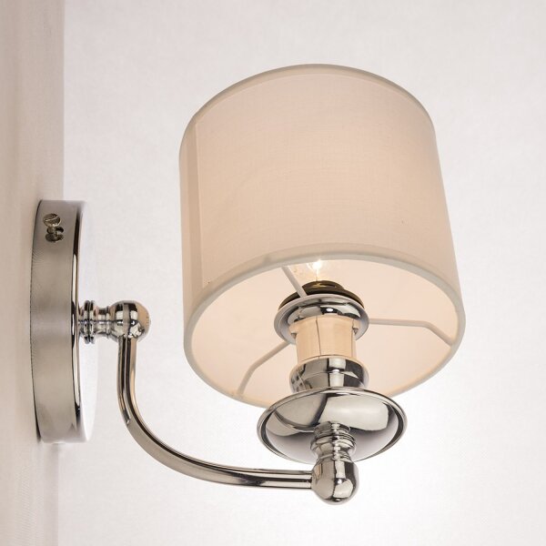 Wandlampe innen klein H: 25cm Chrom Weiß Wand E14 Metall Stoff