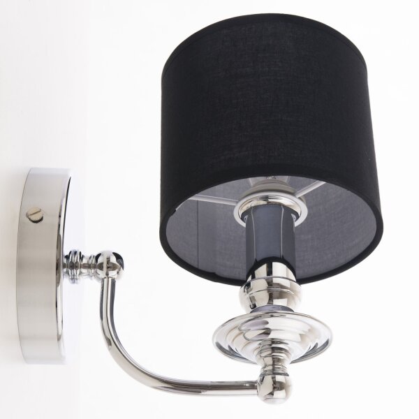 Wandleuchte Stoffschirm E14 H: 25 cm Chrom Schwarz klein