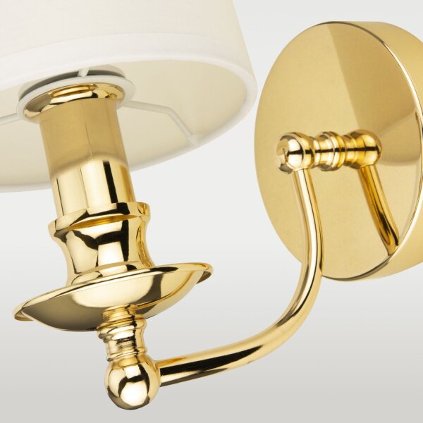 Wandleuchte Metall Stoff 25 cm hoch in Gold Weiß E14 klein