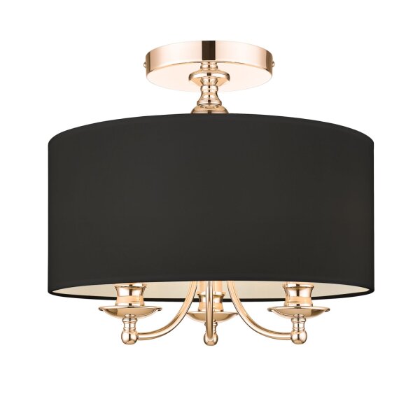 Deckenleuchte Stoff Metall D: 40 cm in Gold Schwarz 3x E14