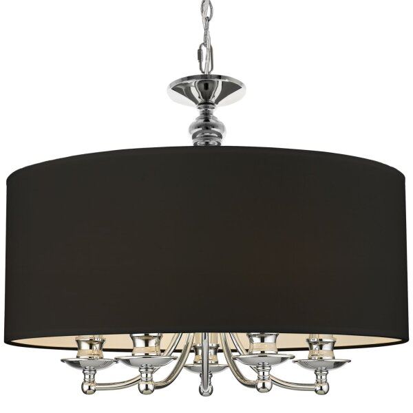 Hängelampe Stoff Metall rund Ø 50 cm 5x E14 Schwarz Chrom