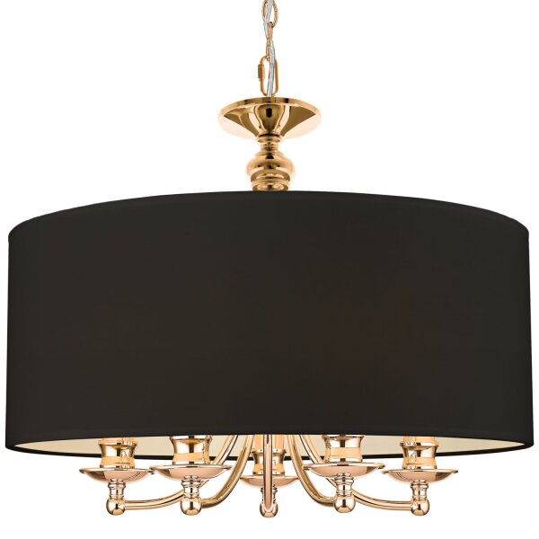 Hängelampe rund Stoff Metall Ø 50 cm in Gold Schwarz E14