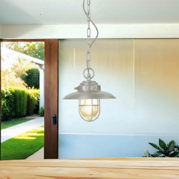 Außenlampe Messing massiv Glas rund D: 23 cm IP54 Grau
