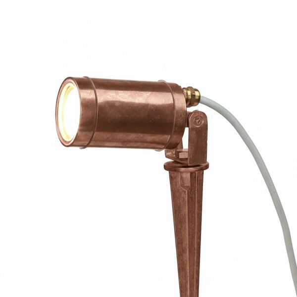 Außenlampe Messing massiv 27 cm Erdspieß IP64 in Kupfer