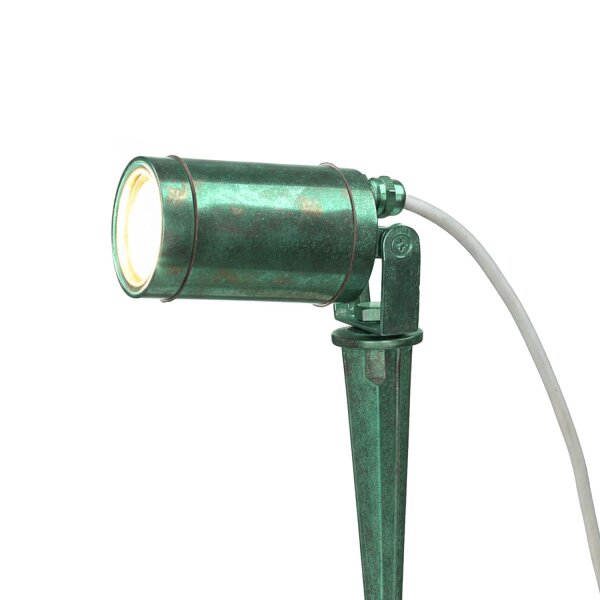 Wegeleuchte Messing 27 cm Erdspieß IP64 Grün antik GU10