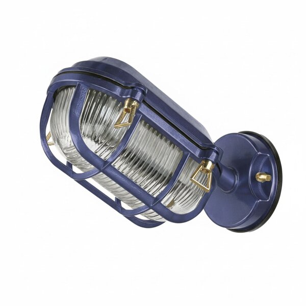 Außenwandlampe Echt-Messing Glas H: 15,5 cm IP64 Blau