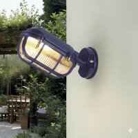 Au&szlig;enwandlampe Echt-Messing Glas H: 15,5 cm IP64 Blau