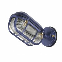Außenwandlampe Echt-Messing Glas H: 15,5 cm IP64 Blau