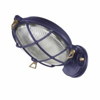 Kellerlampe Messing massiv Glas IP64 Blau E27 rund