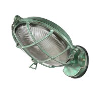 Kellerlampe Messing Glas IP64 Grün antik E27 rund