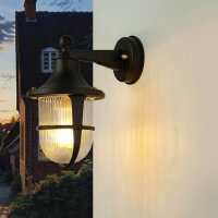 Au&szlig;enwandlampe Messing Glas 27 cm hoch IP64 Schwarz...