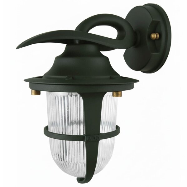 Wandlampe außen Echt-Messing Glas 24 cm hoch IP64 Grün