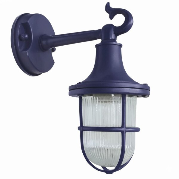 Außenwandleuchte Echt-Messing Glas H: 25 cm IP64 Blau