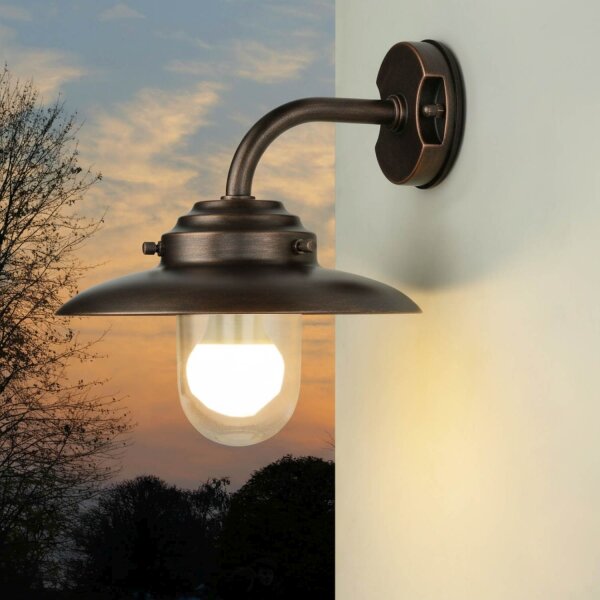 Außenlampe  Schwarz antik Glas Messing massiv E27 IP64 Maritim