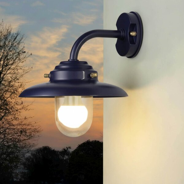 Außenwandlampe Messing massiv Glas B: 30 cm IP64 Blau