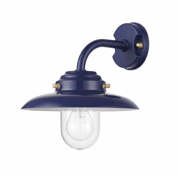 Außenwandlampe Messing massiv Glas B: 30 cm IP64 Blau