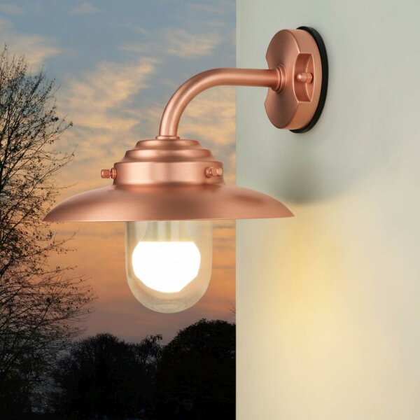 Wandleuchte außen Echt-Messing Glas 30 cm breit IP64