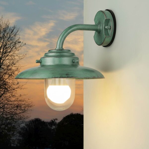 Außenleuchte Wand Messing Glas B: 30 cm IP64 Grün antik