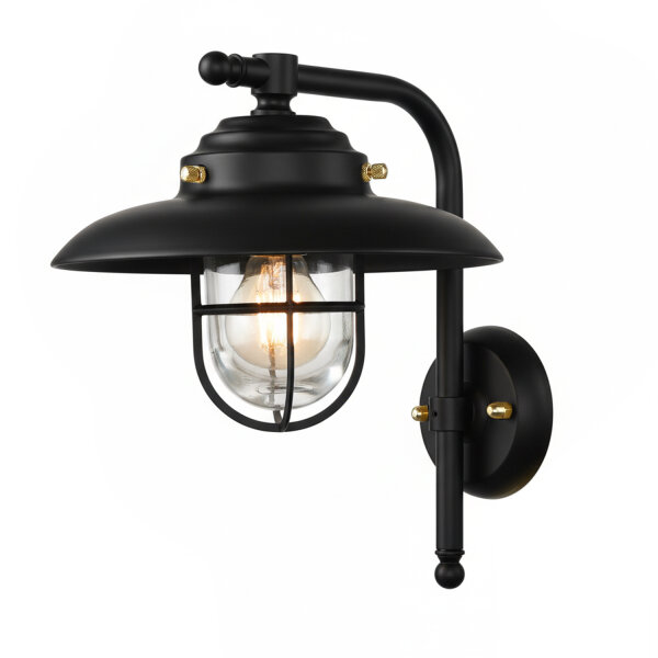 Außenleuchte Wand Messing massiv Glas E27 IP43 Schwarz
