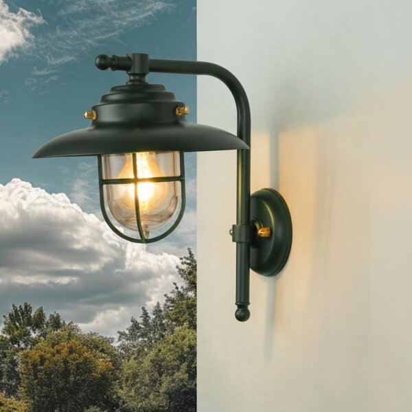 Außenleuchte Wand Messing Glas 30 cm hoch IP43 Grün E27