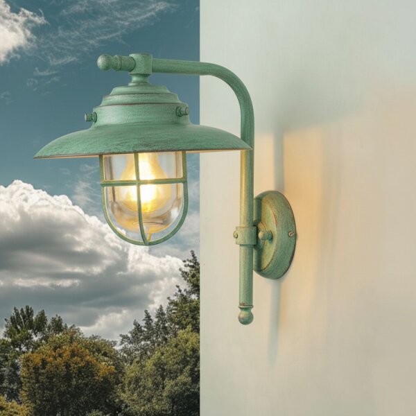 Wandleuchte außen Messing massiv Glas E27 IP43 H: 30 cm
