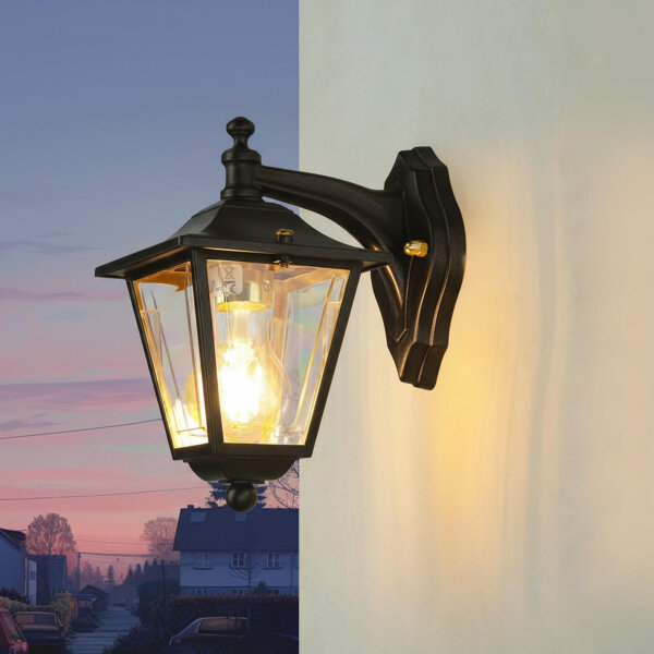 Wandlampe außen Messing 23 cm hoch IP43 Schwarz E27