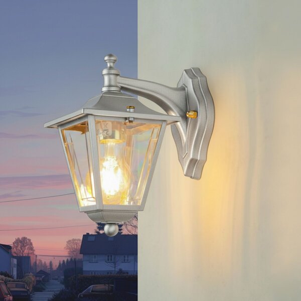 Außenlampe Wand Messing massiv E27 IP43 H: 23 cm Grau