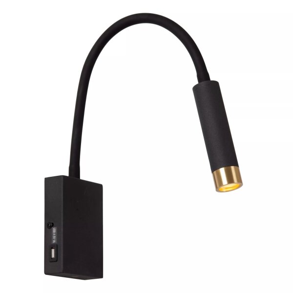 Wandlampe Metall Schwarz Gold Schalter USB verstellbar