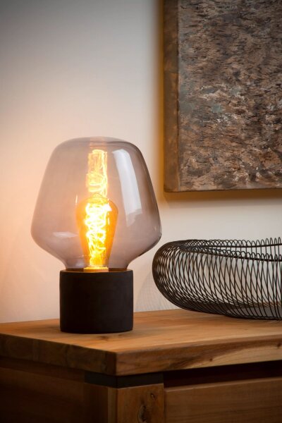 Tischlampe Rauchglas Metall Grau blendarm E27 29,5 cm