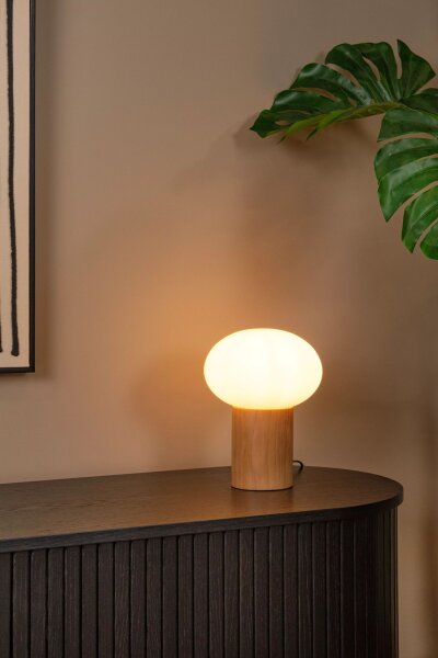 Tischlampe Holz Glas 23 cm klein E14 bis 40 W natürlich