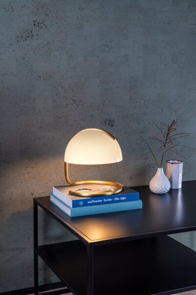 Tischleuchte Metall Glas Gold Weiß 25 cm E27 blendarm
