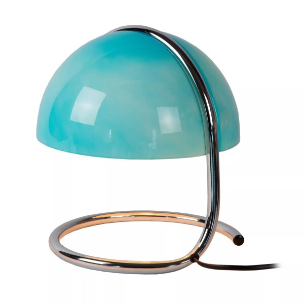 Tischleuchte Metall Glas Chrom Blau 25 cm E27 blendarm