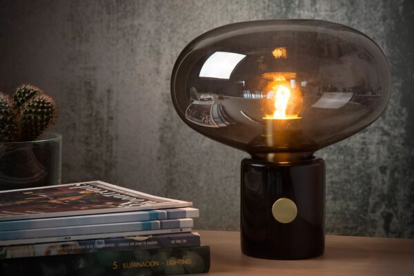 Tischleuchte Marmor Rauchglas Schwarz 24 cm Schalter