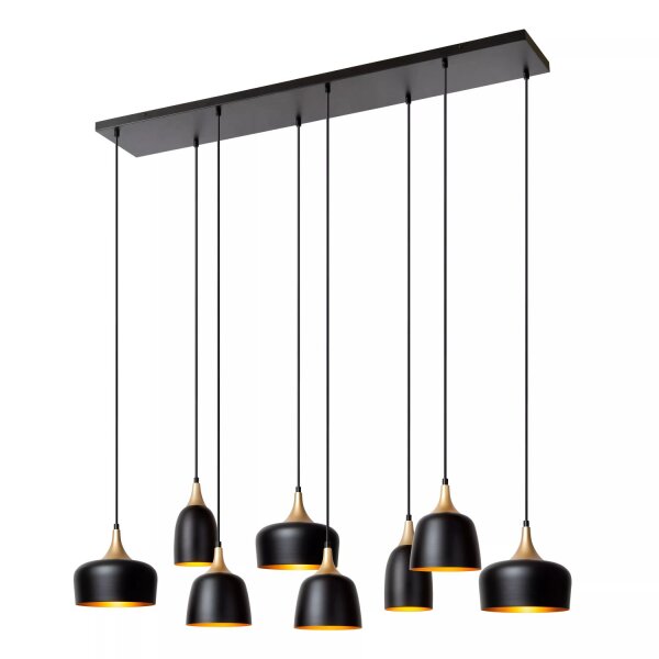 Hängelampe Aluminium Schwarz Gold L:125 cm E14 8-flmg