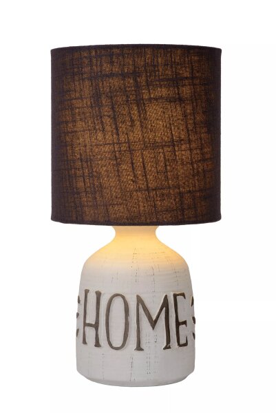 Tischlampe Keramik Stoff Weiß Taupe E14 32,5 cm Gravur