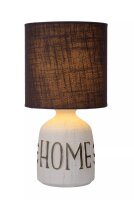 Tischlampe Keramik Stoff Weiß Taupe E14 32,5 cm Gravur