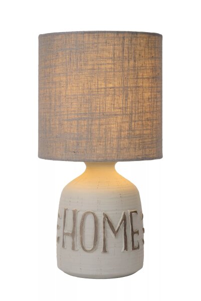Tischlampe Keramik Stoff Grau E14 32,5 cm Gravur Modern